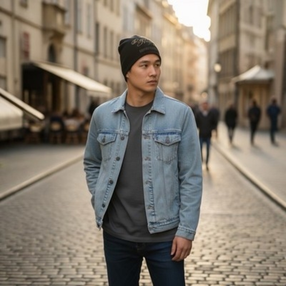 SMOG Dusty Heroes Printed Reversible Black White Gold Beanie Hat Sz S/M VG